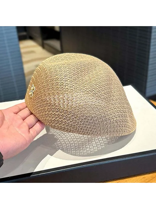 Нет бренда Плетеная солнцезащитная кепка-берет из полиэстера Beige, бежевый