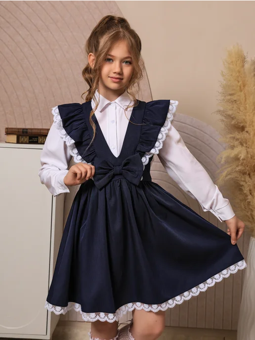 Jannat Brand сарафан школьный для девочки, синий, фото 3