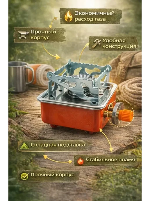 мр Портативная газовая плита для пикников и походов, оранжевый, фото 2