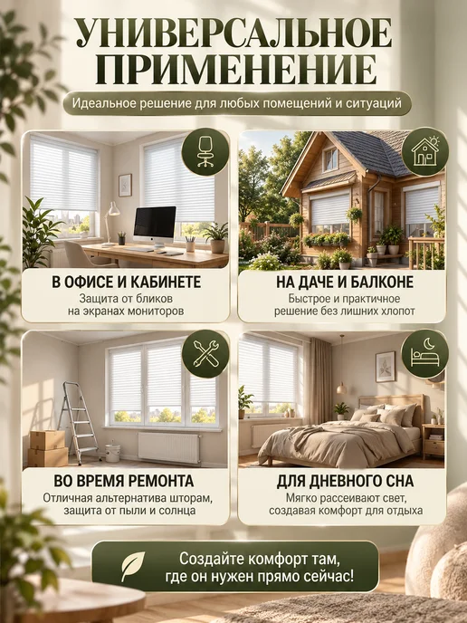 Vilakehome Жалюзи плиссе тканевые на липкой ленте 100 см, 2 шт, 2 шт, фото 3