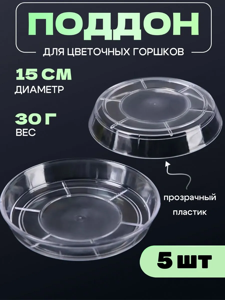 Поддон для цветов прозрачный 15x15x2 см