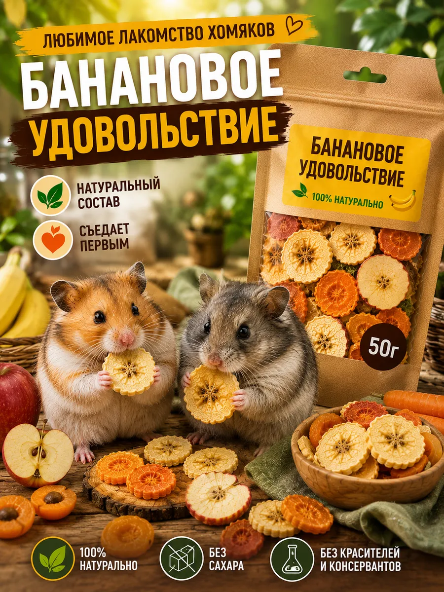 Лакомство для хомяков банановое удовольствие 50 гр