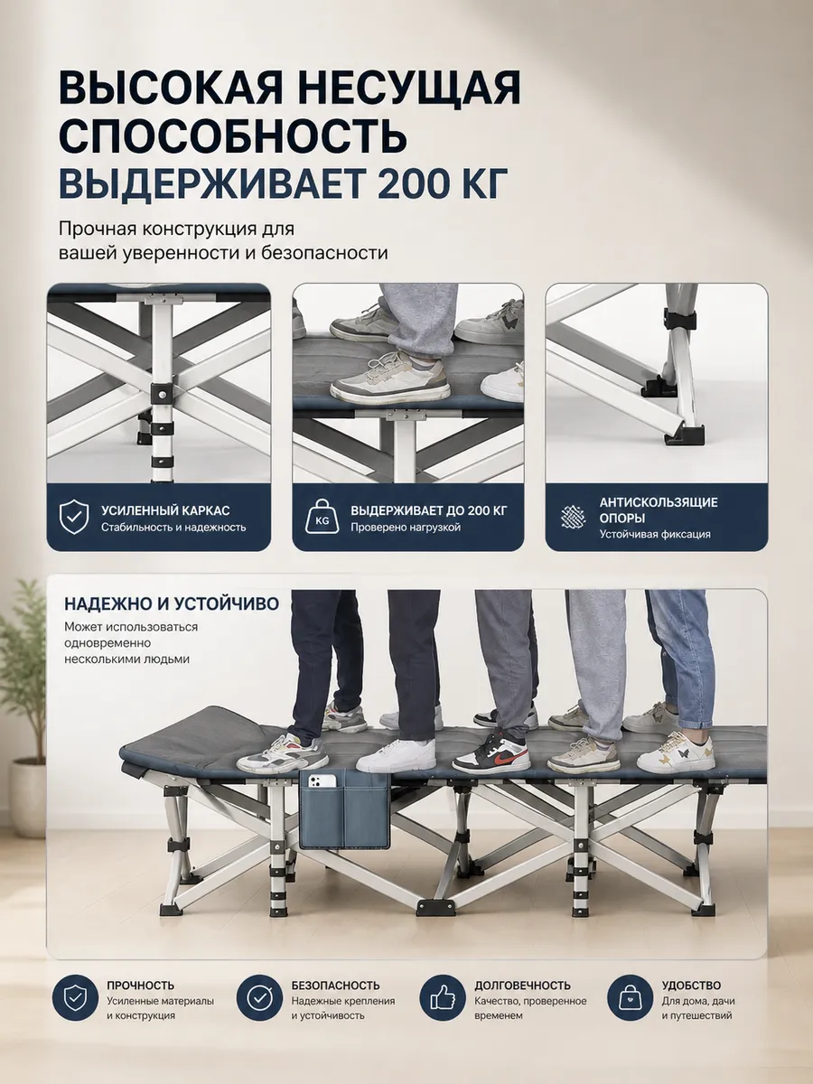 Раскладушка туристическая складная с матрасом