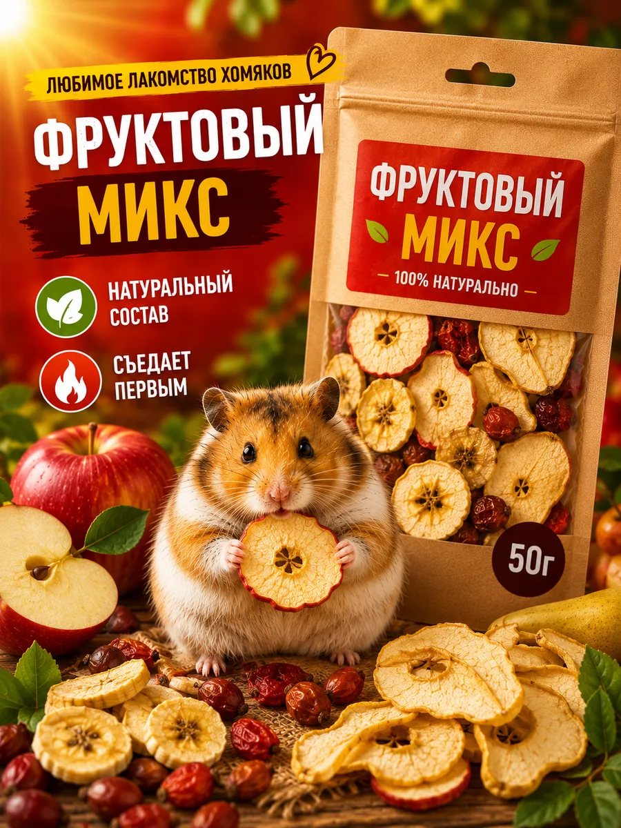 Лакомство для хомяков фруктовый микс 50 гр