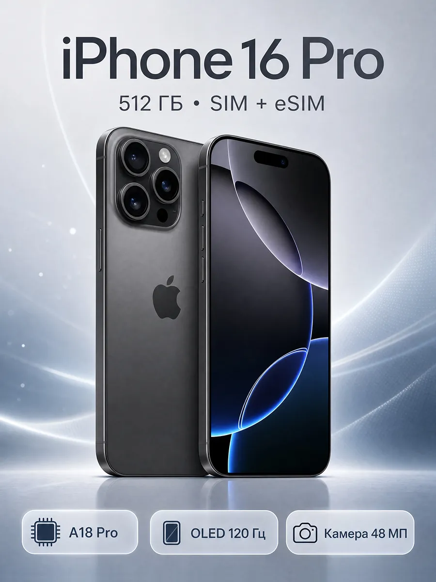 Apple Смартфон iPhone 16 Pro 512 ГБ Чёрный SIM+eSIM