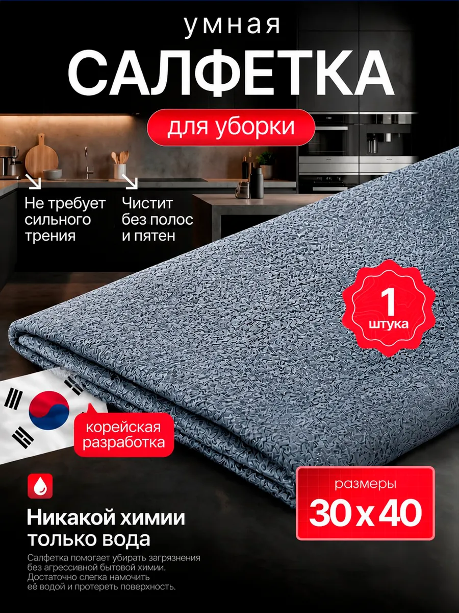 Салфетка для уборки умная тряпка корейская без разводов