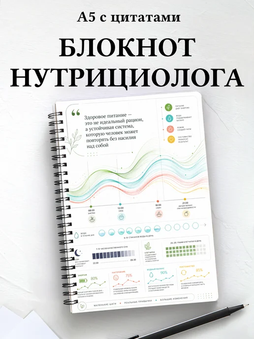Блокнот нутрициолога с мотивирующими цитатами
