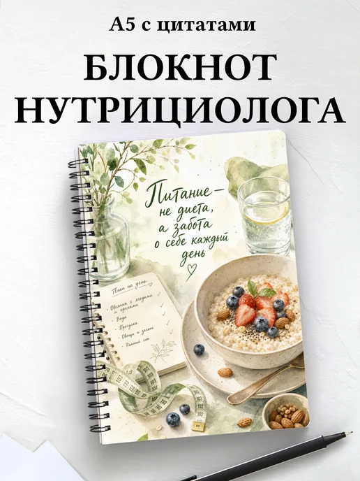Блокнот нутрициолога с мотивирующими цитатами