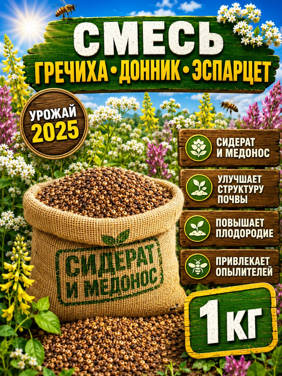 Смесь сидератов донника, гречихи, эспарцета 1 кг