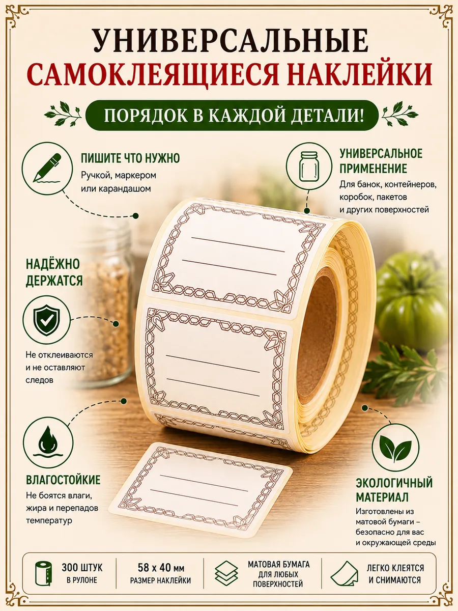 Наклейки для маркировки и подписи в рулоне 300 шт