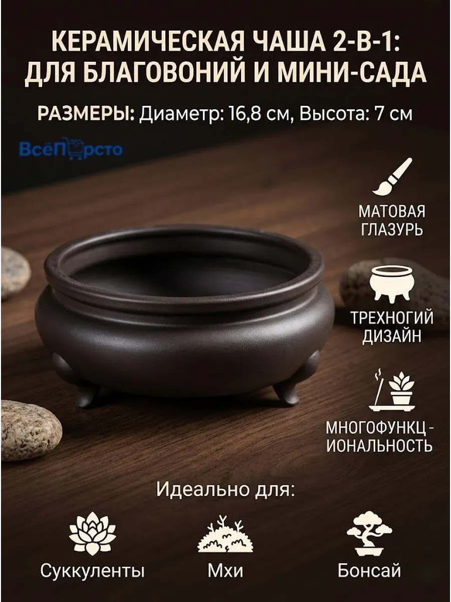 Кашпо керамическое 7 см для суккулентов и бонсай