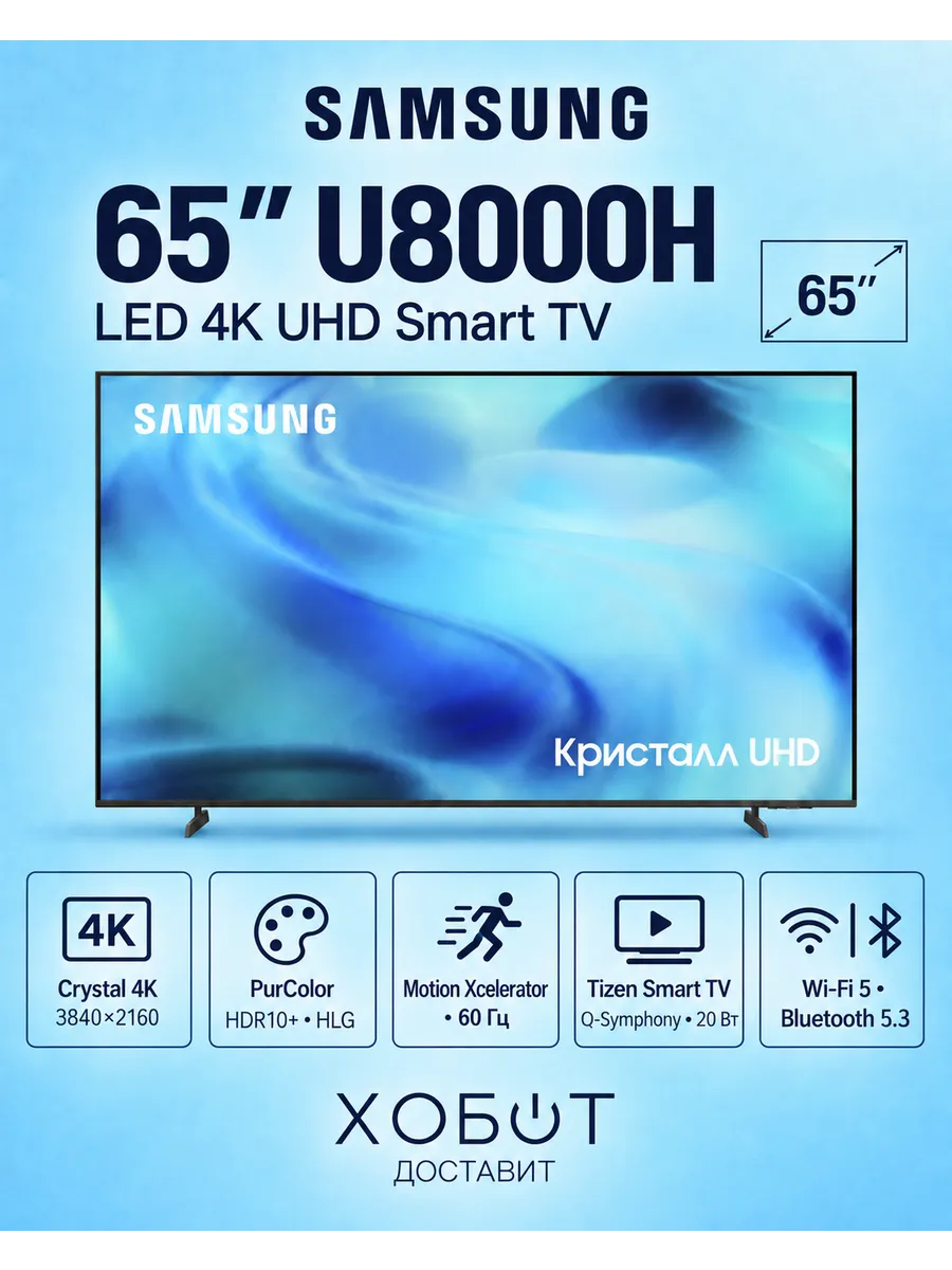 Телевизор UE65U8000HUXPY (2026) 65" 4K UHD LED Smart TV Samsung 1083057302 купить за 64 288 ₽ в интернет‑магазине Wildberries