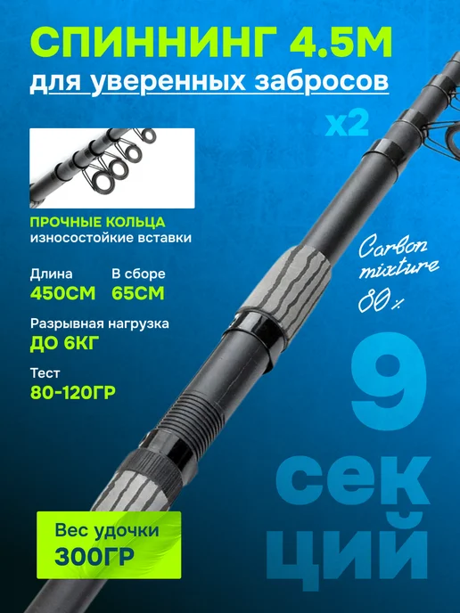 Рыбалка с Палычем Удочки 450 для рыбалки набор в сборе оснащенная 4,5 метра, 4,5 м, фото 4
