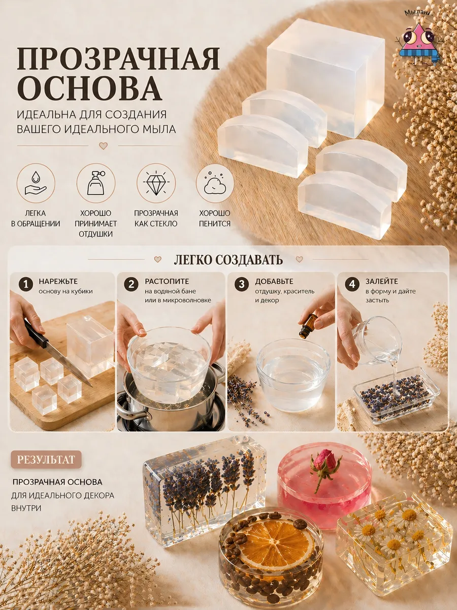 Мыльная основа прозрачная, 1 кг