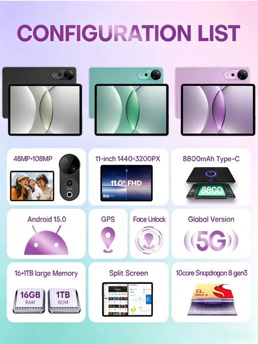 Планшет андроид c клавиатурой Pad9 Ultra 16 ГБ 1ТБ зелёный, 16 ГБ, 1 ТБ, фото 6