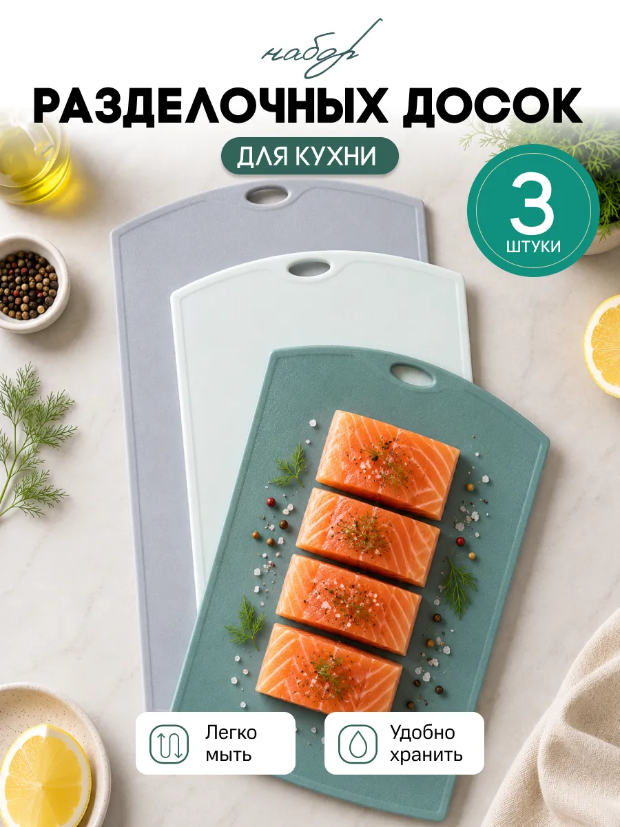 Набор пластиковых разделочных досок, 3 шт