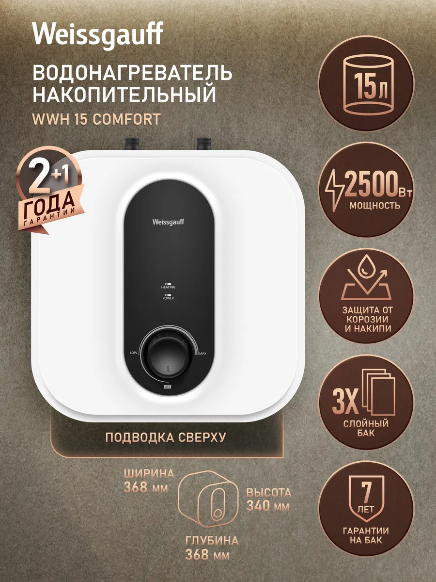 Водонагреватель накопительный 15 л 36,8х36,8х34 вертикальный