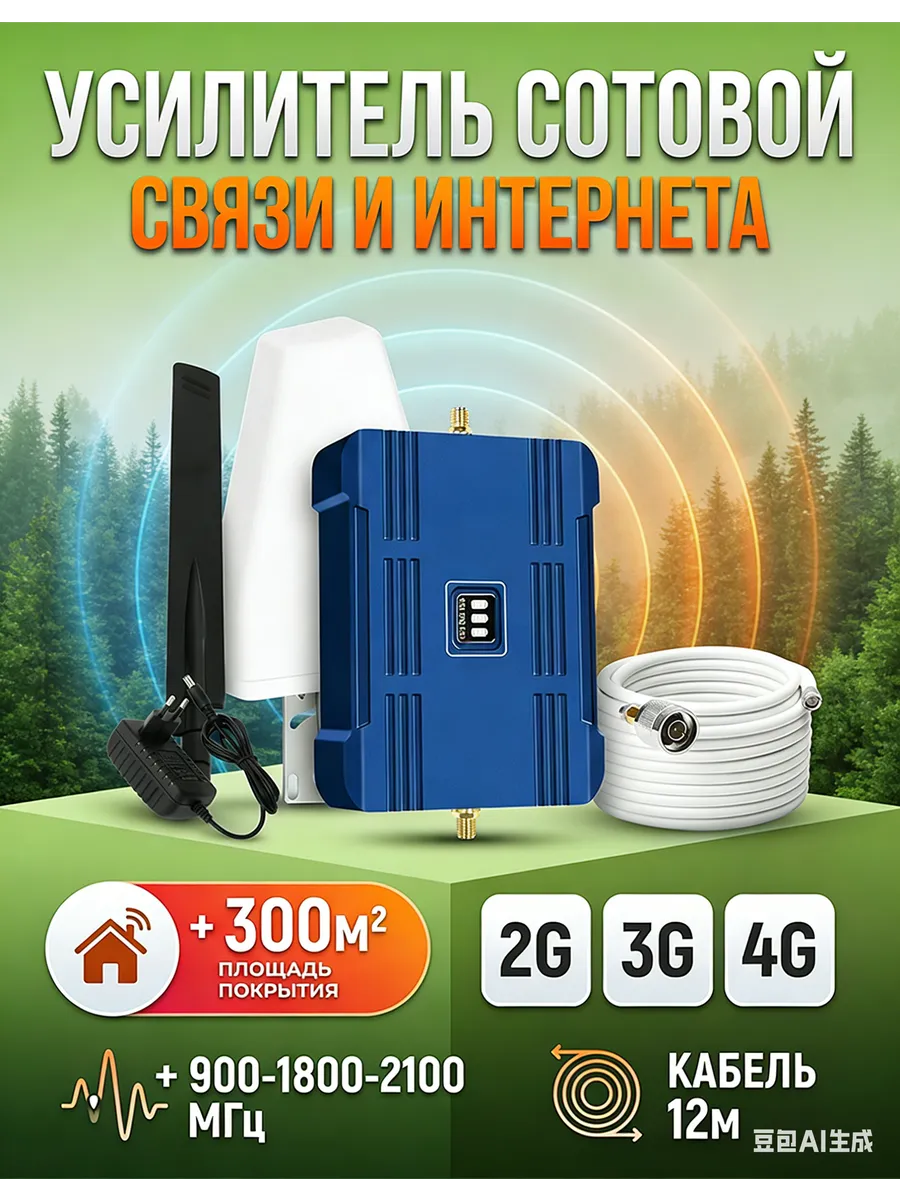 Усилитель сотовой связи и интернета LTE 900-1800-2100 МГц