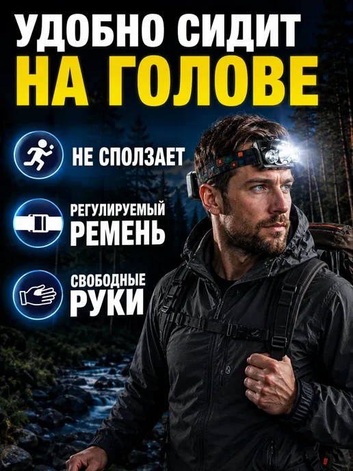 АГД Фонарь налобный аккумуляторный для рыбалки охоты мощный, вариант, фото 3