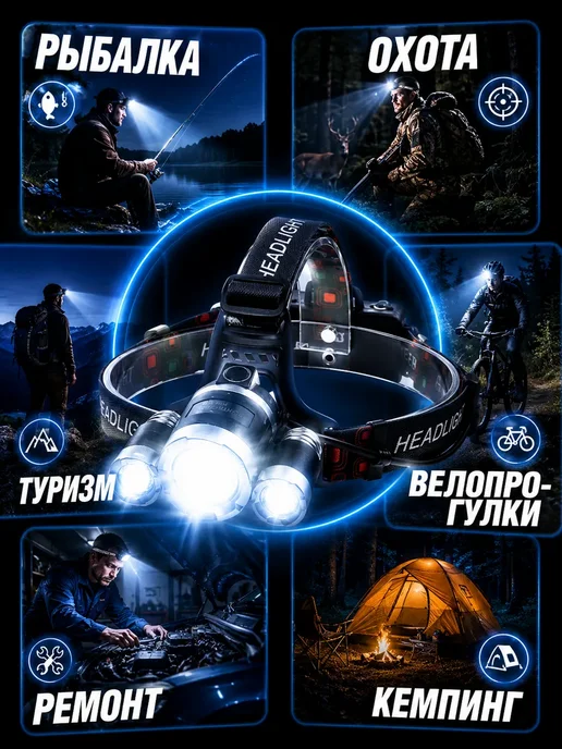 АГД Фонарь налобный аккумуляторный для рыбалки охоты мощный, вариант, фото 5