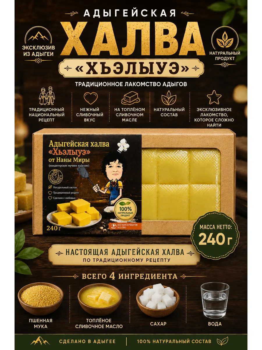 Адыгейская халва "Хьэлыуэ" кондитерское мучное изделие