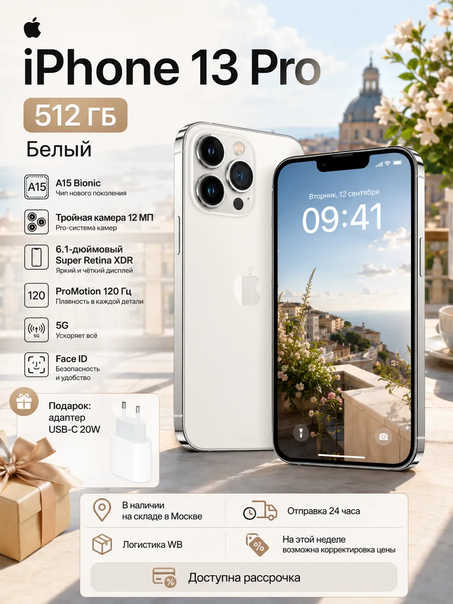 Смартфон iPhone 13 Pro 512GB белый Apple 1084300228 купить в интернет‑магазине Wildberries