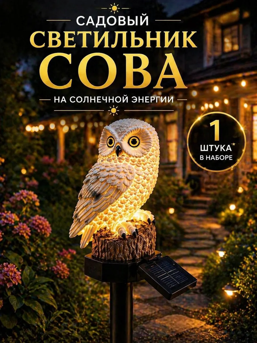 Светильник сова на солнечной батарее