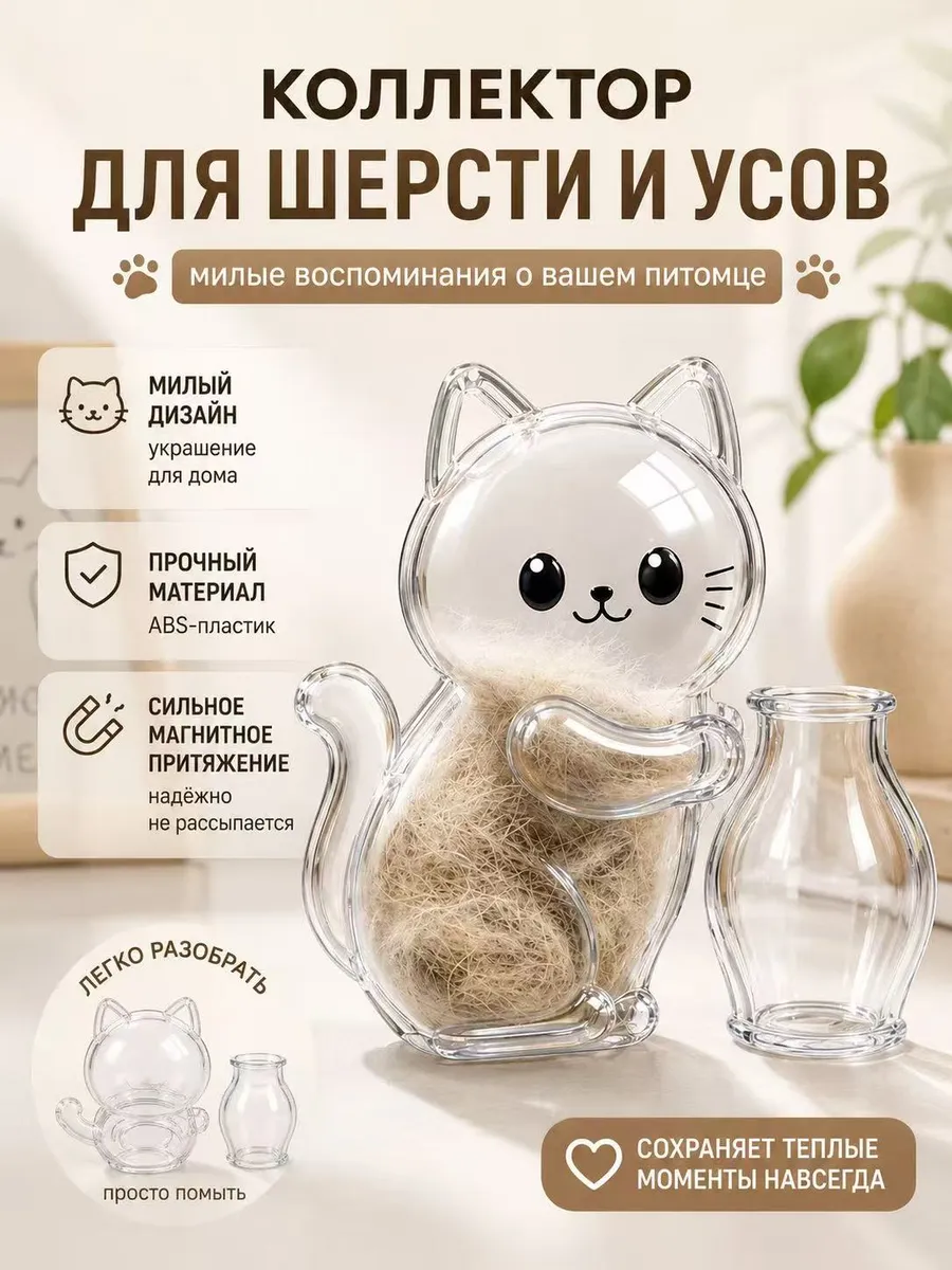 Контейнер для шерсти и усов кошки с магнитом, ABS