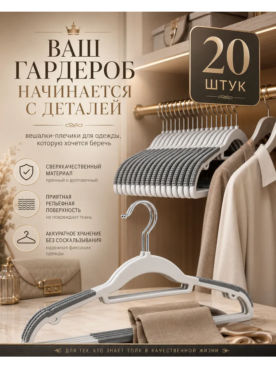 Вешалки плечики антискользящие набор 20 шт