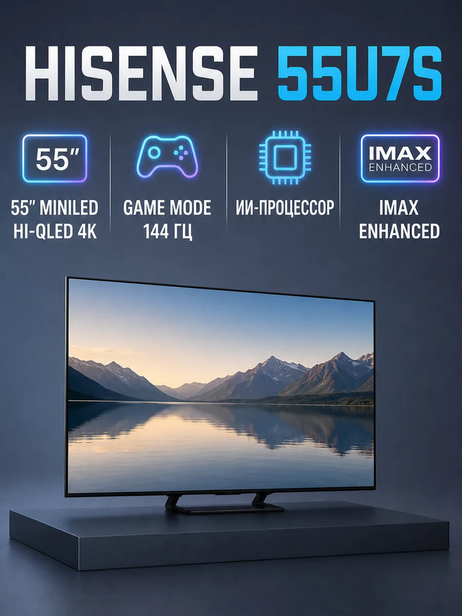 HISENSE Телевизор 55" 55U7S, черный