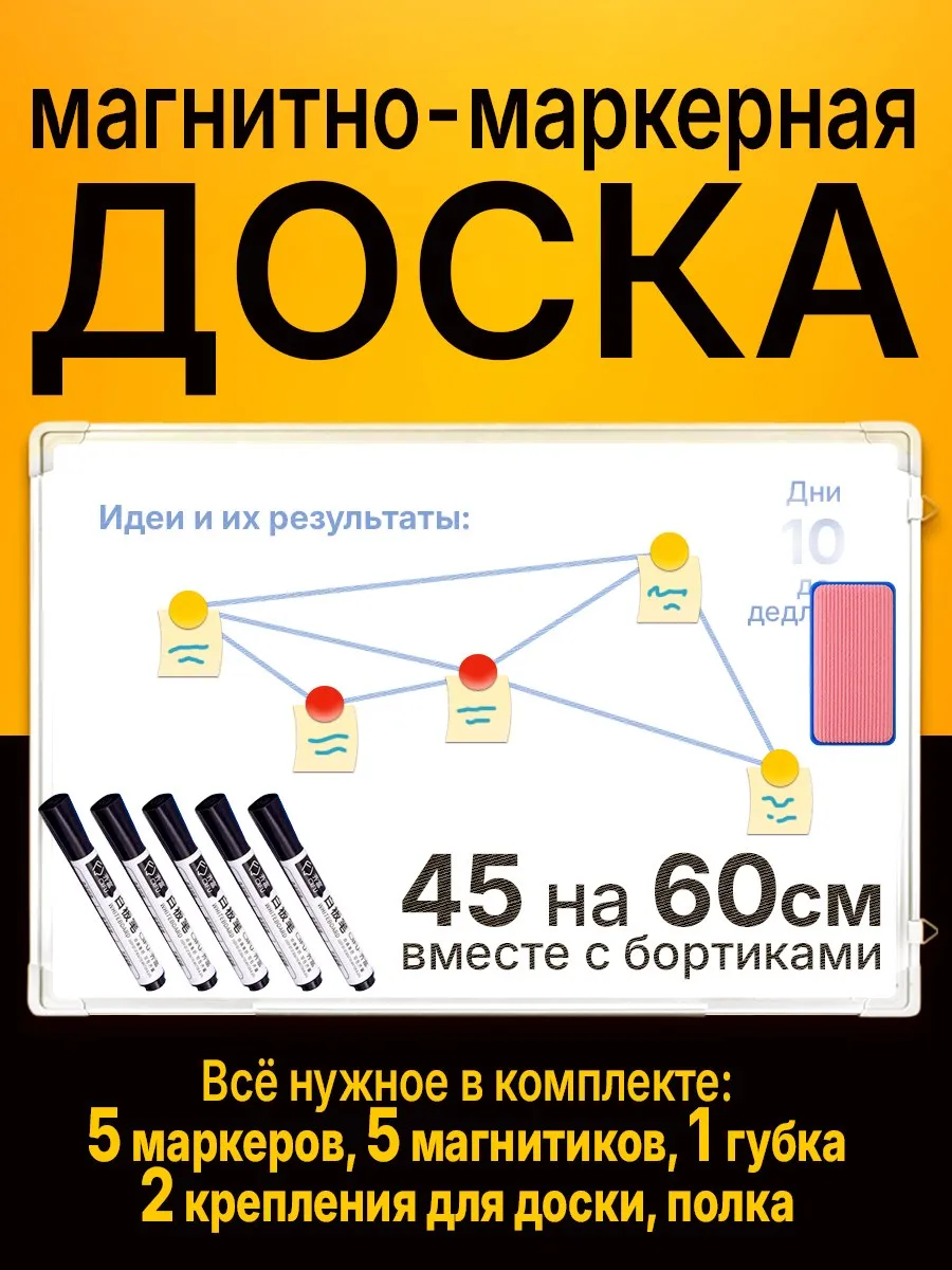 Доска магнитная маркерная для заметок 45х60
