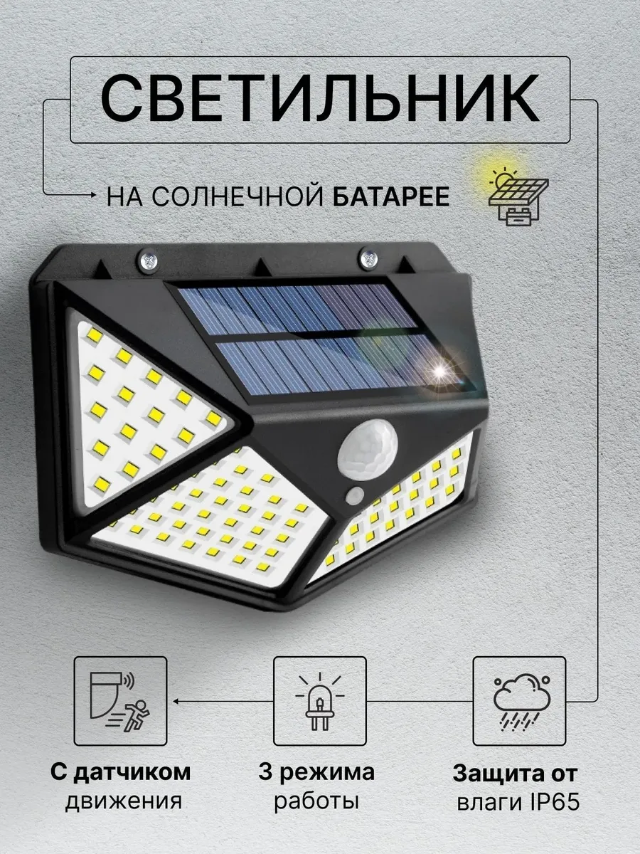 Светильник на солнечной батарее, датчиком движения