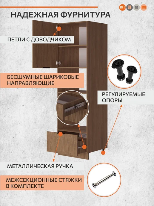 ОРИНОКО Шкаф пенал для кухни, коричневый, фото 4