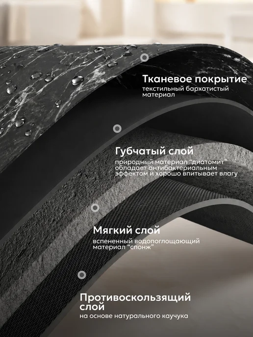 INHOMEKA Комплект ковриков для ванной и туалета диатомитовые, 50x80, фото 2