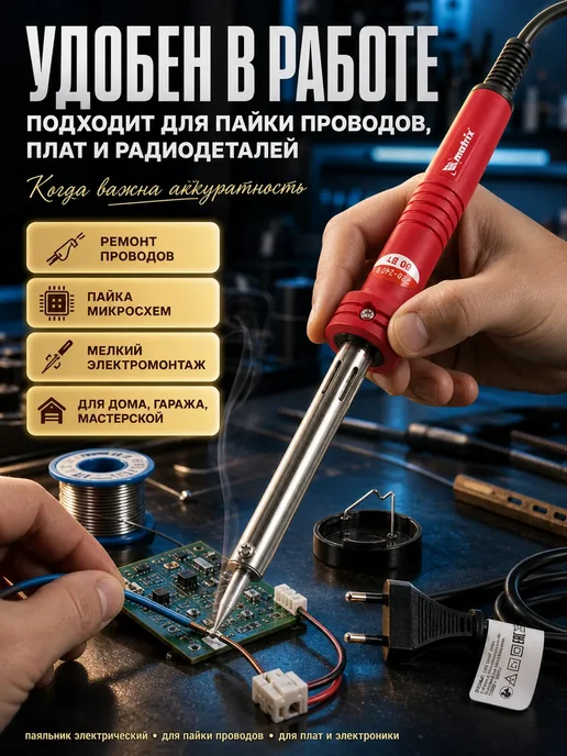 GJ18 Супер!! Паяльник электрический медный наконечник, красный, фото 2