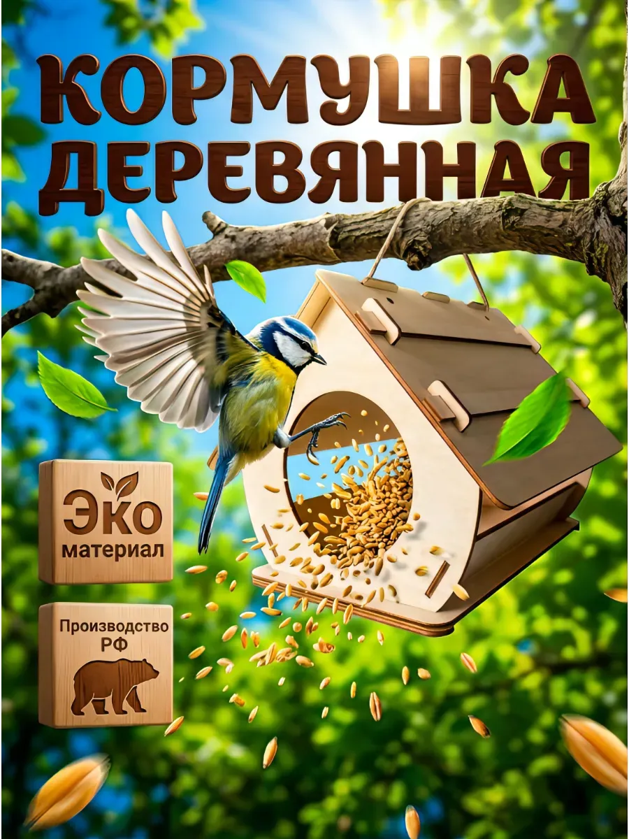 Кормушка деревянная для птиц уличная