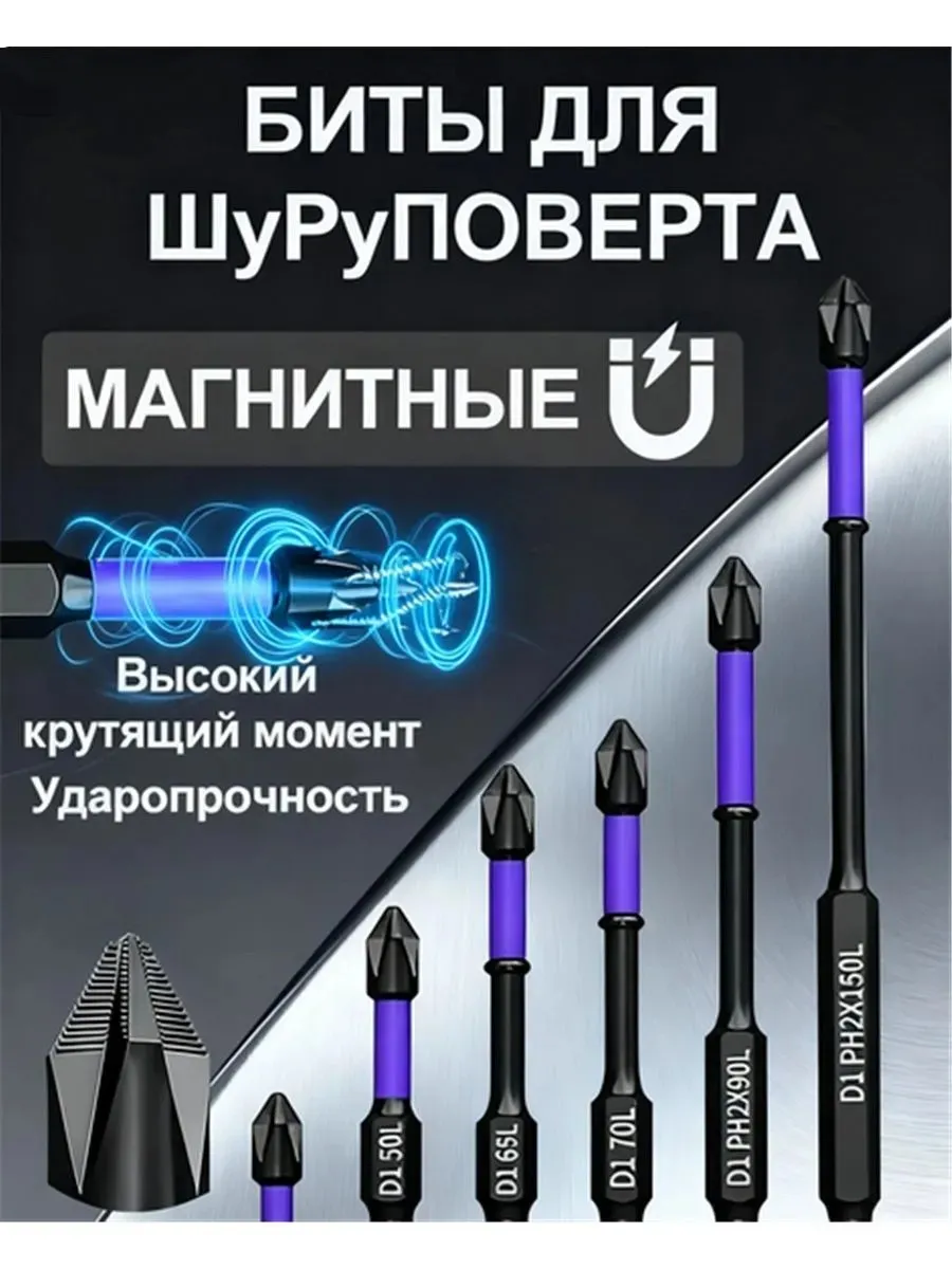 Набор торсионных ударных бит, магнитные и усилен