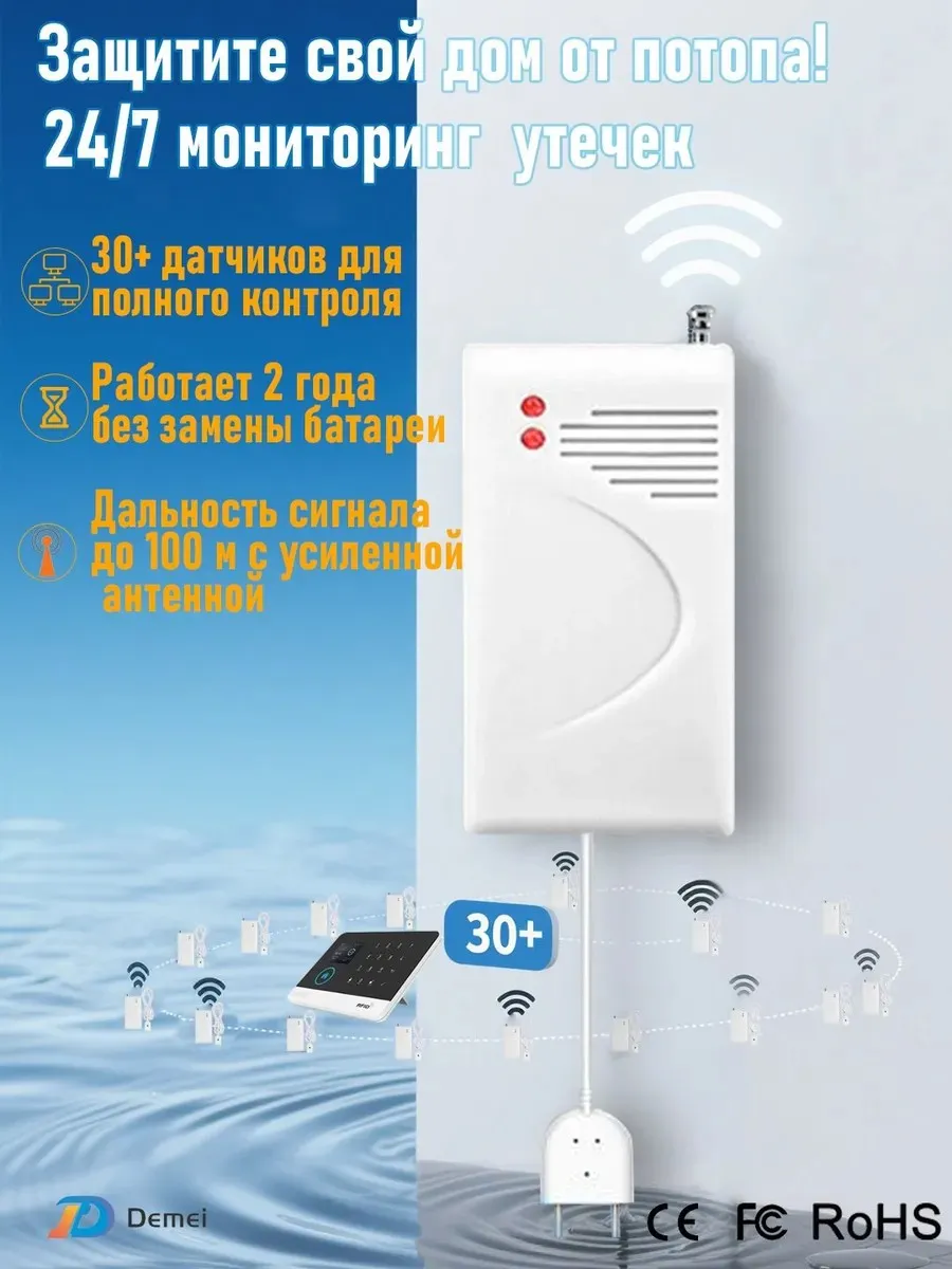 Датчик протечки воды с антенной 433 МГц,Сигнализ