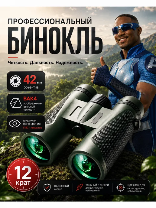 Бинокль профессиональный мощный, черный