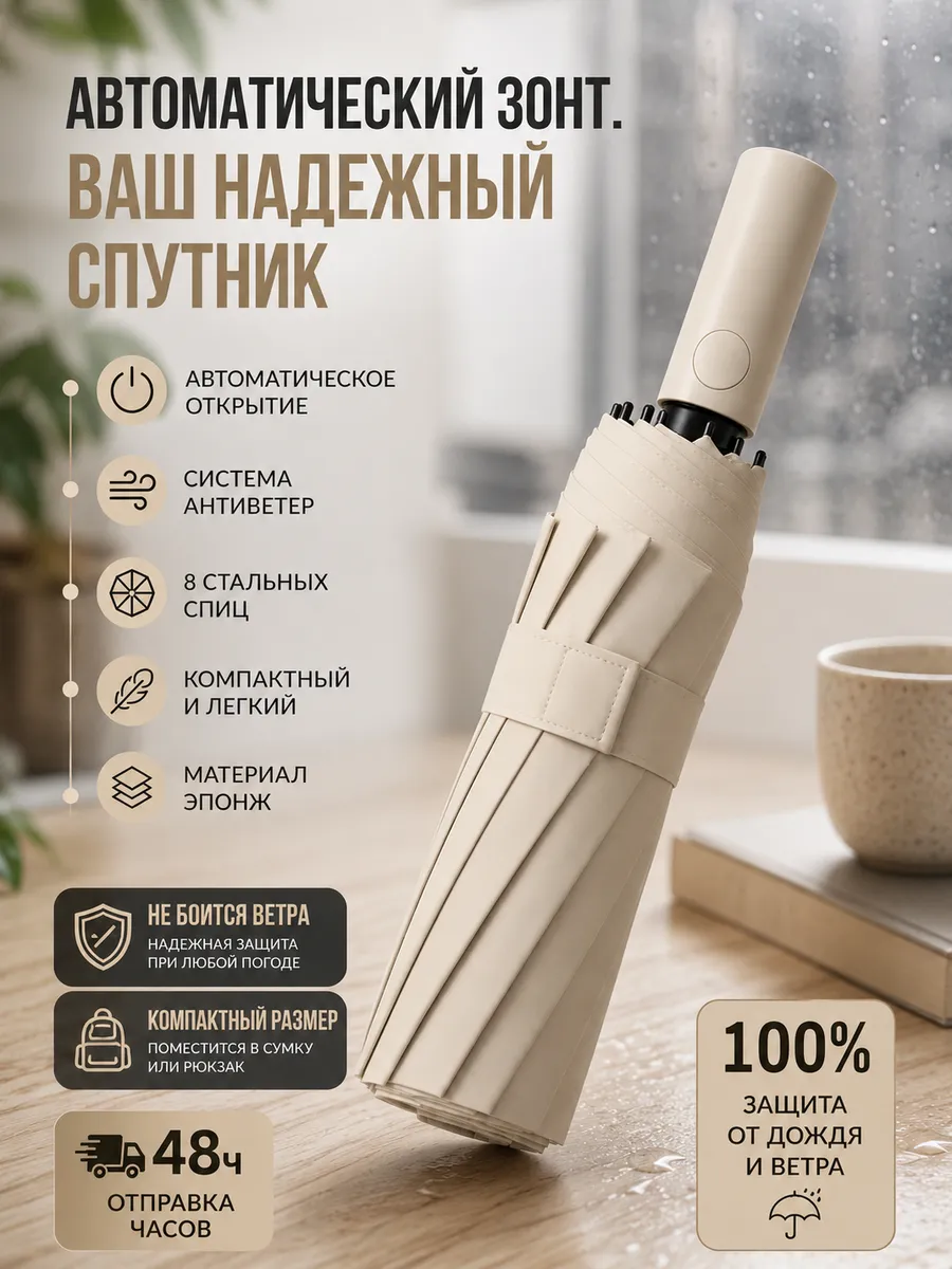 Зонт автомат складной антиветер компактный