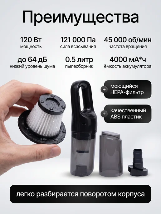 Пылесос для автомобиля беспроводной мощный, вариант, фото 2