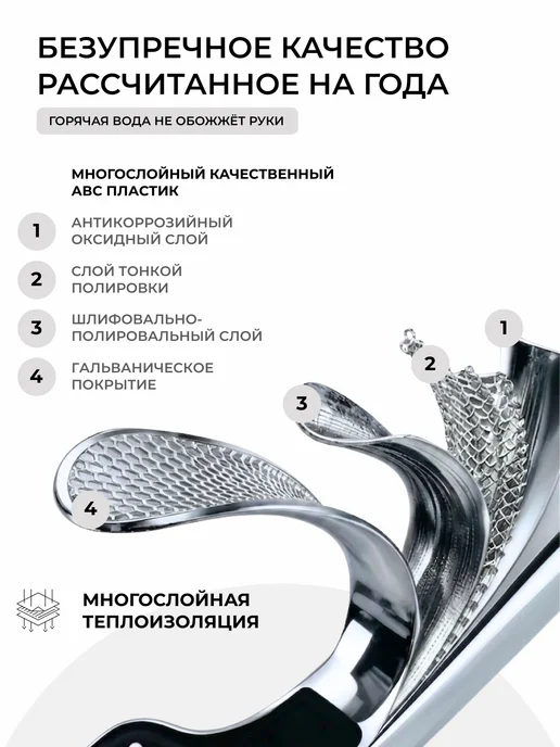 For Home & For Me Лейка для душа большая 4 режима, серый, фото 6