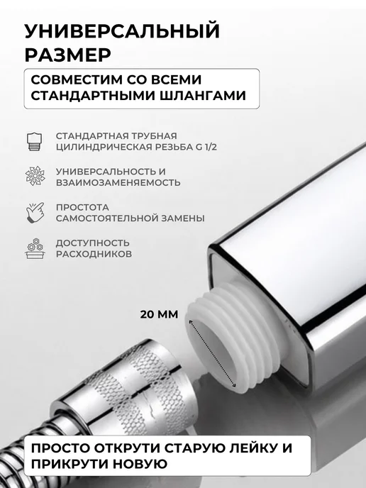 For Home & For Me Лейка для душа большая 4 режима, серый, фото 8