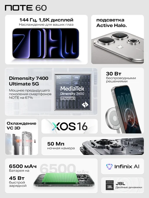 Смартфон Infinix Note 60 8/256 ГБ, титан, фото 7