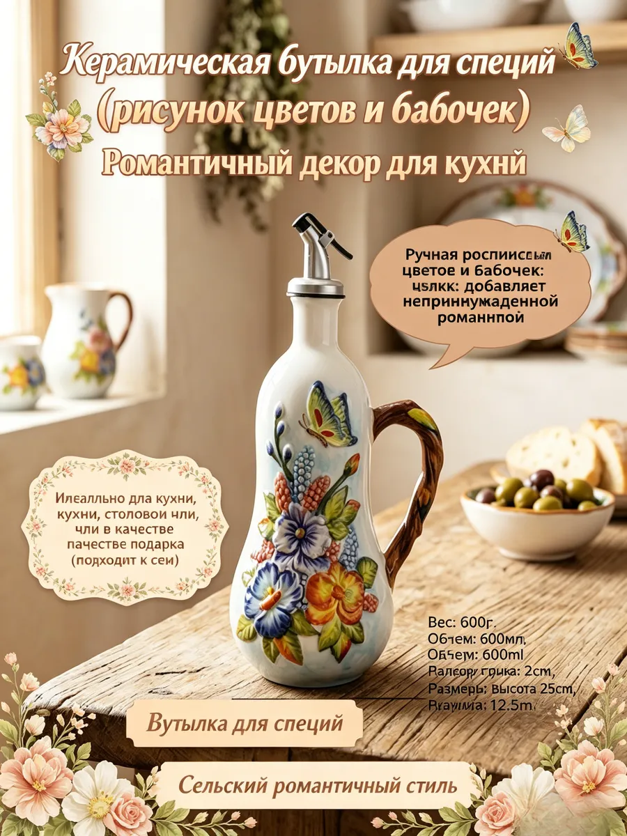 Керамическая ёмкость для специй ручная роспись 12.5х25 см