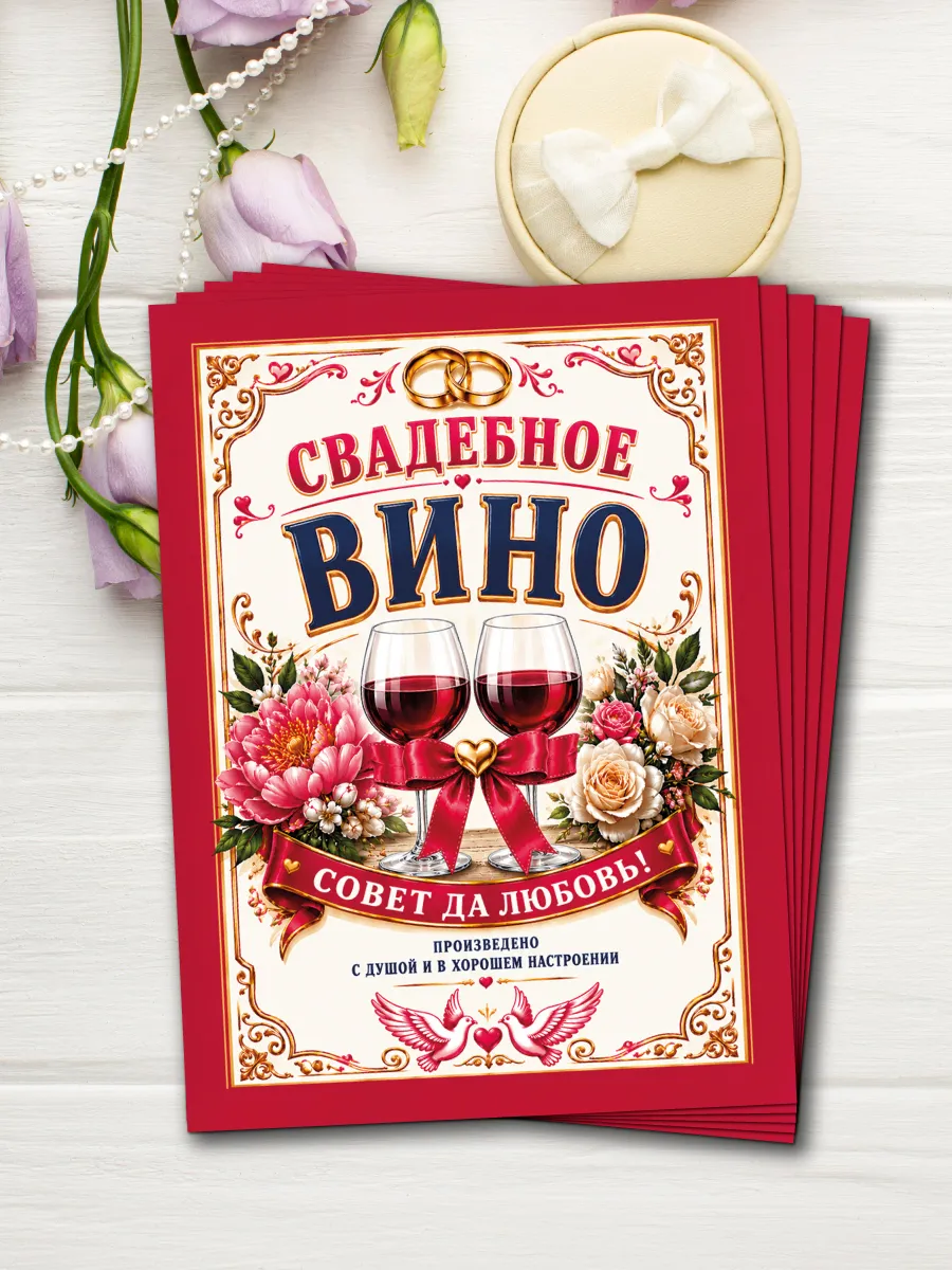 Свадебные наклейки для бутылок. Набор Свадебное Вино