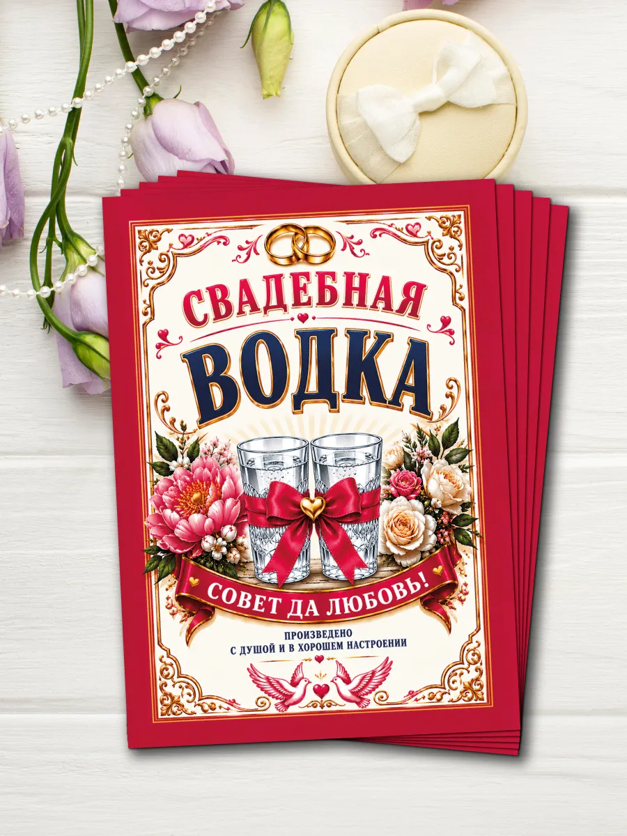 Свадебные наклейки для бутылок. Набор Свадебная Водка