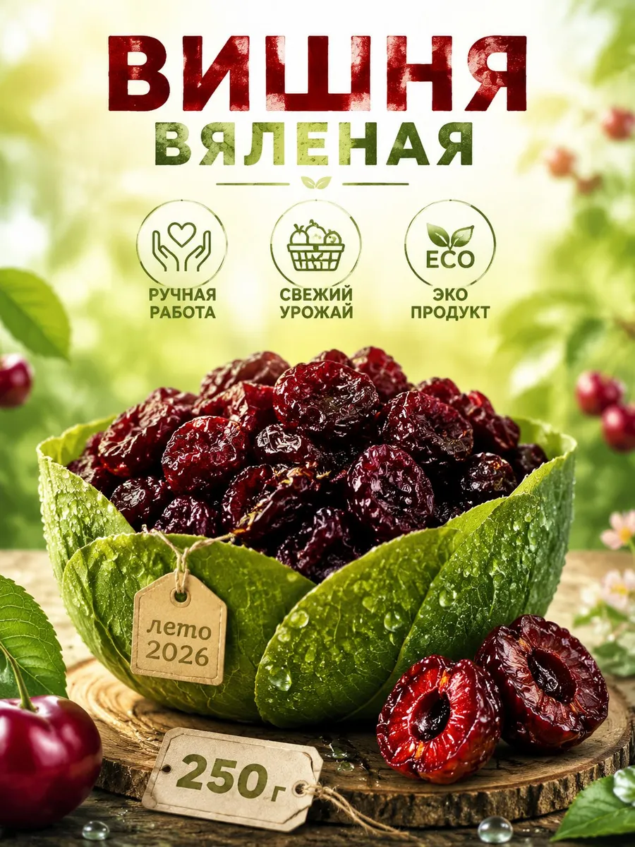 Вишня вяленая натуральная сушеная без косточки 250 г