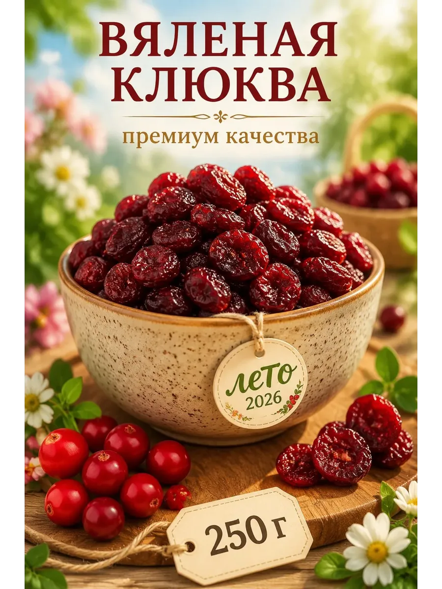 Клюква вяленая натуральная сушеная без сахара 250 г
