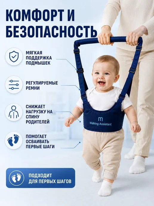 PLANA1 Детские ходунки-поводок с регулируемыми ремнями, синий, фото 2